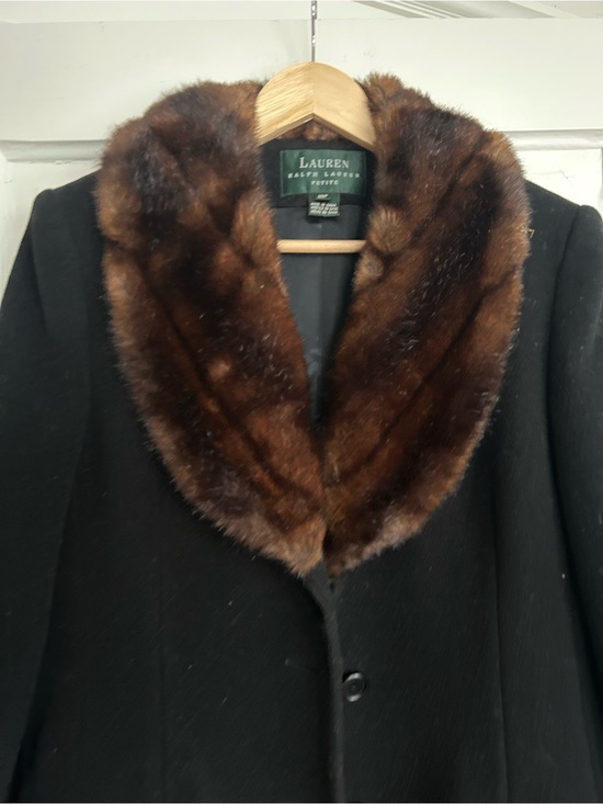 Ralph Lauren Jackets & Blazers - RALPH LAUREN Black Long Coat with Brown Fur Collar